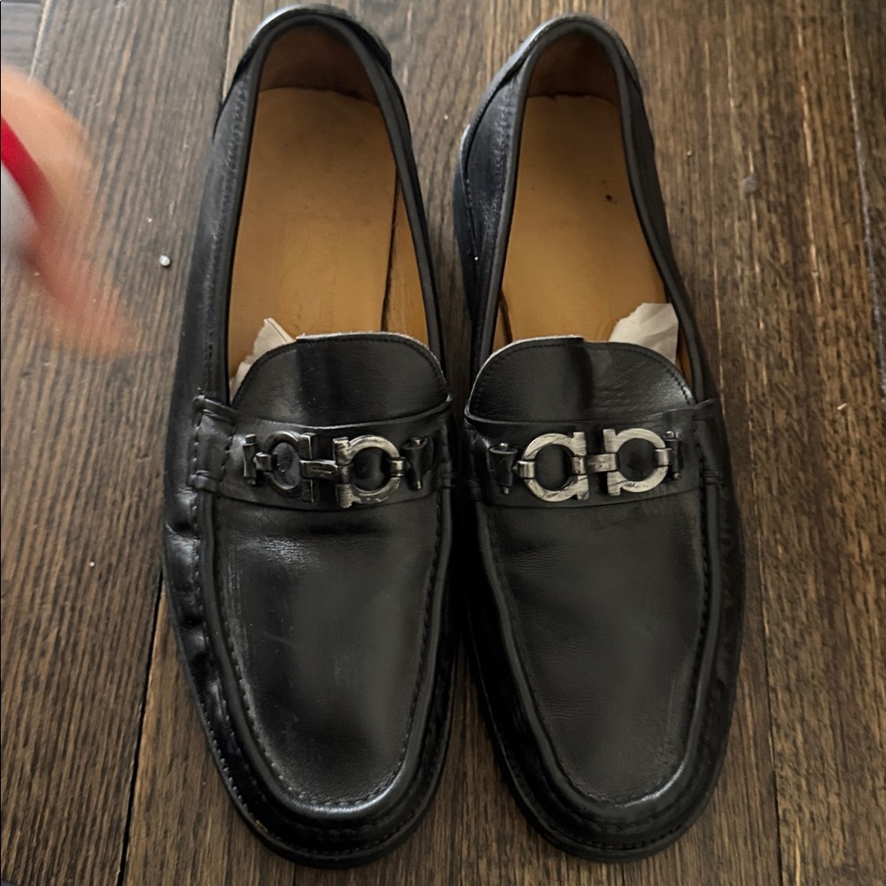 Salvatore Ferragamo Black Leather Bit-Detail Slip-On Loafers